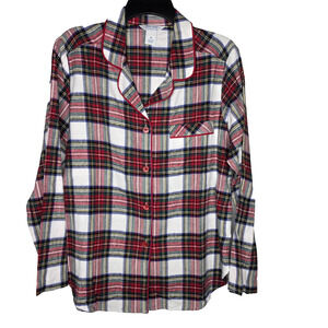 Sleep Sense Pajama Top Womens SZ M Plaid Red Green White Portuguese Flannel